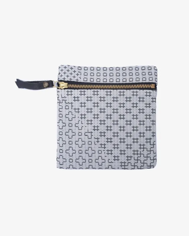 Kiriko Original Flat Zipper Pouch, Small, White Sashiko sold by Kiriko