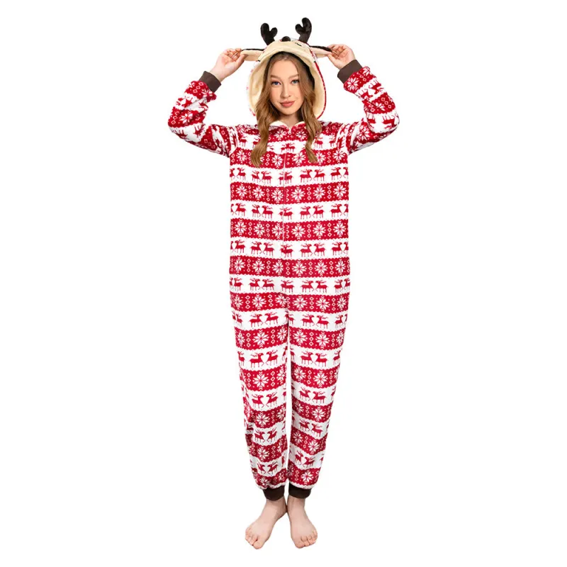 OLAOLA Unisex Adult Printed Christmas Elk Plush Onesie Pajamas Warm Home Sleepwear sold by OLAOLA