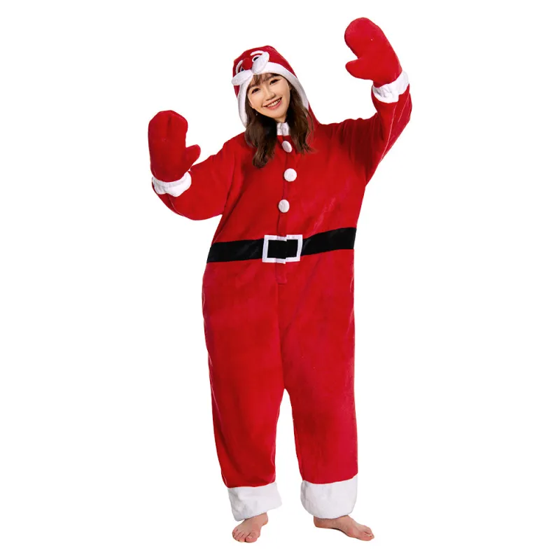 OLAOLA Unisex Adult Plush Santa Claus Onesie Christmas Pajamas Warm Home One-Piece Sleepwear sold by OLAOLA