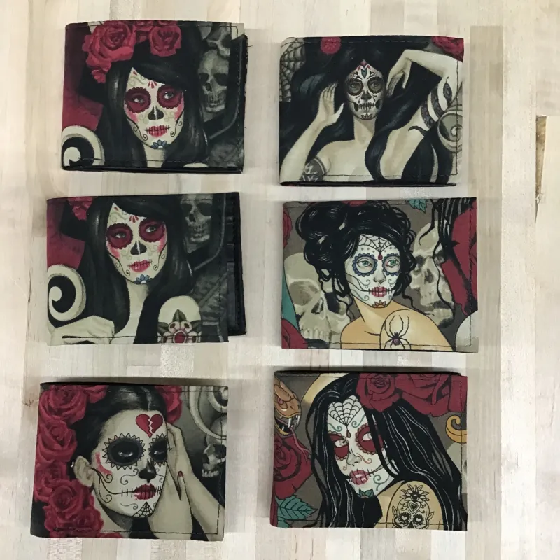 HR Designs Small Wallet - Black/(Dia De Los Muertos Pinup) sold by Railcar
