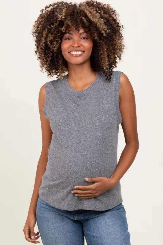Heather Grey Basic Crew Neck Maternity Tank sold by Pinkblush