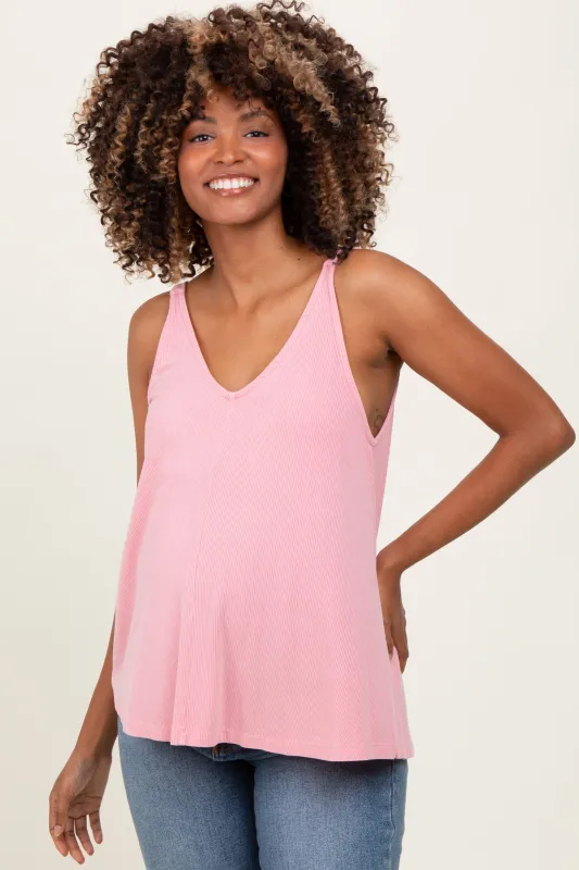 Light Pink Ribbed V-Neck Flowy Maternity Tank sold by Pinkblush