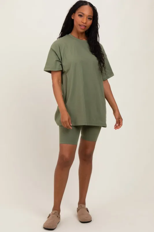 Light Olive Biker Shorts Set sold by Pinkblush