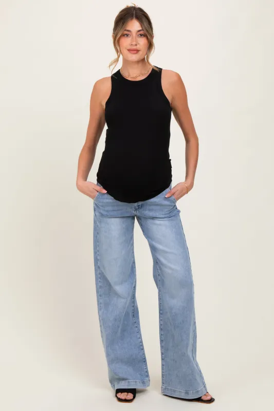 Light Blue Vintage Wash Wide Leg Maternity Jeans sold by Pinkblush