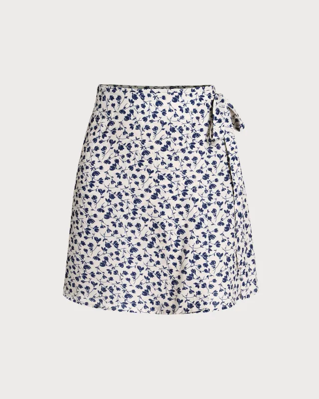 Blue Floral High Waisted Wrap Mini Skirt sold by rihoas
