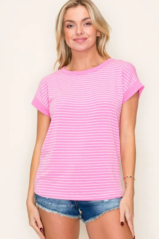 Pink Striped Terry Short Sleeve Top sold by Pinkblush