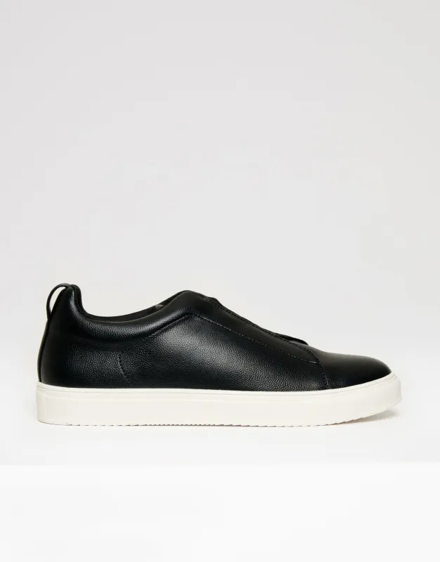 Threadbare Men's Black Faux Leather Elastic Lace Slip On Trainers sold by Threadbare
