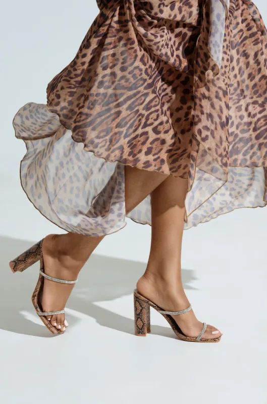 AZALEA WANG EULALIA SNAKE SLIP ON SANDAL WITH RHINESTONE STRAPS sold by AKIRA