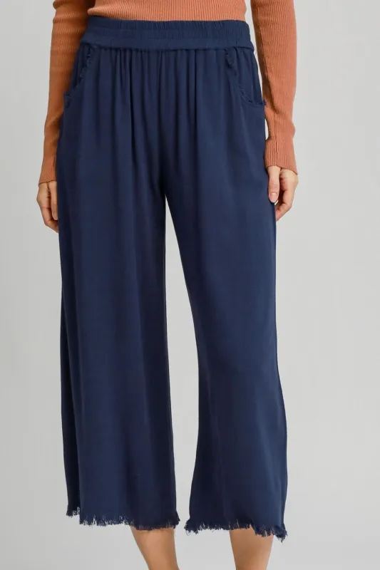 Umgee Full Size Linen Blend Elastic Waistband Wide Leg Pants Plus Size sold by Charming Charlie