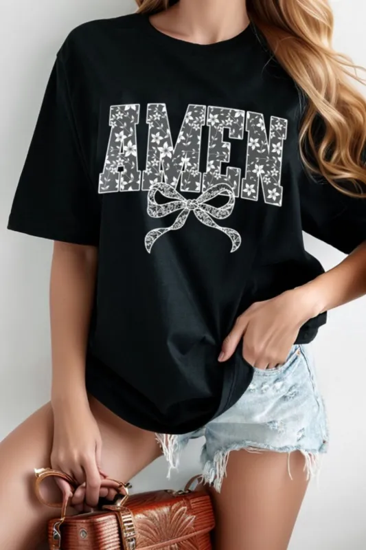 AMEN Bow Round Neck Short Sleeve T Shirt sold by Charming Charlie