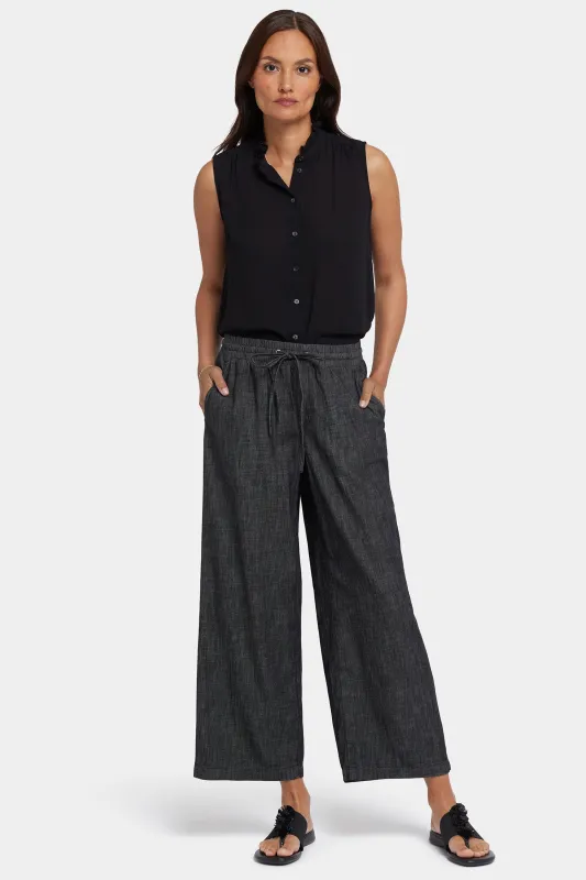 Jayne Pull-On Wide Leg Ankle Pants In Petite - Black Rinse sold by NYDJ