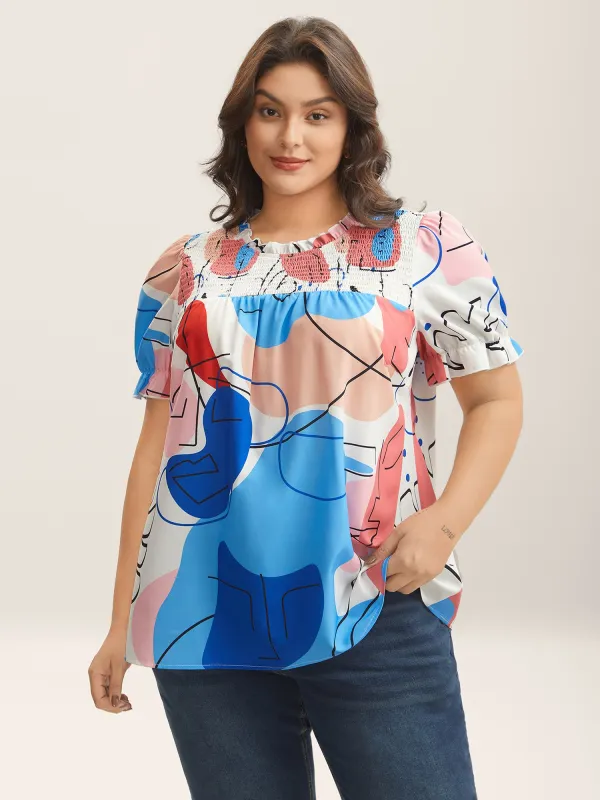 Whimsical Pattern Shirred Puff Sleeve Blouse sold by Bloomchic