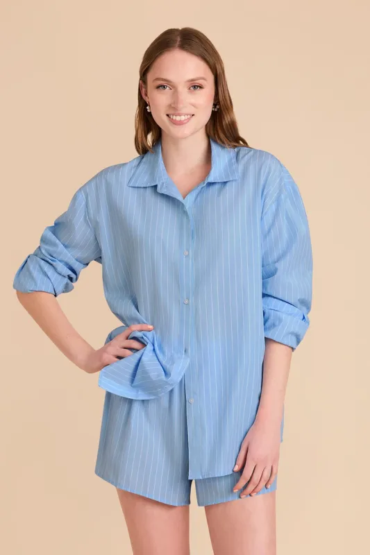 Ashtin Print Shirt and Boxer Short Set - Mist Blue Stripe sold by Birdy Grey