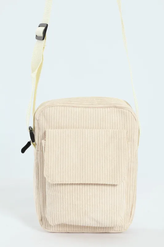Boys Corduroy Sling Bag - Beige sold by Edgars