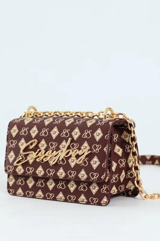 Structured Crossbody Bag With Silver Trims - Burgundy sold by Edgars