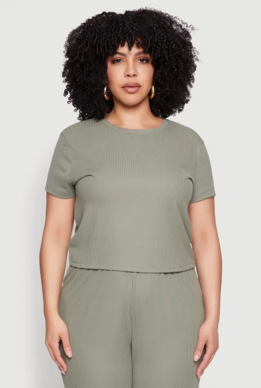 Plus Size Ribbed Knit T Shirt sold by Rainbow