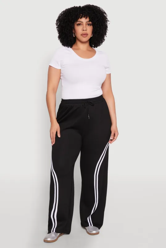 Plus Size Contrast Trim High Waisted Sweatpants sold by Rainbow