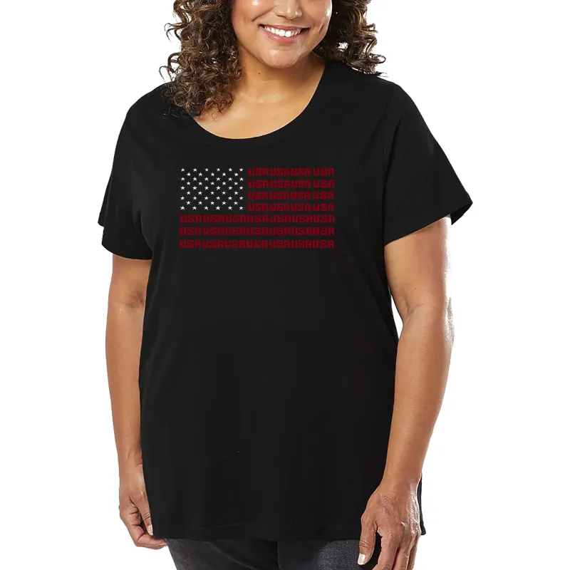 Women's Plus Size Word Art T-shirt - USA Flag sold by LA Pop Art