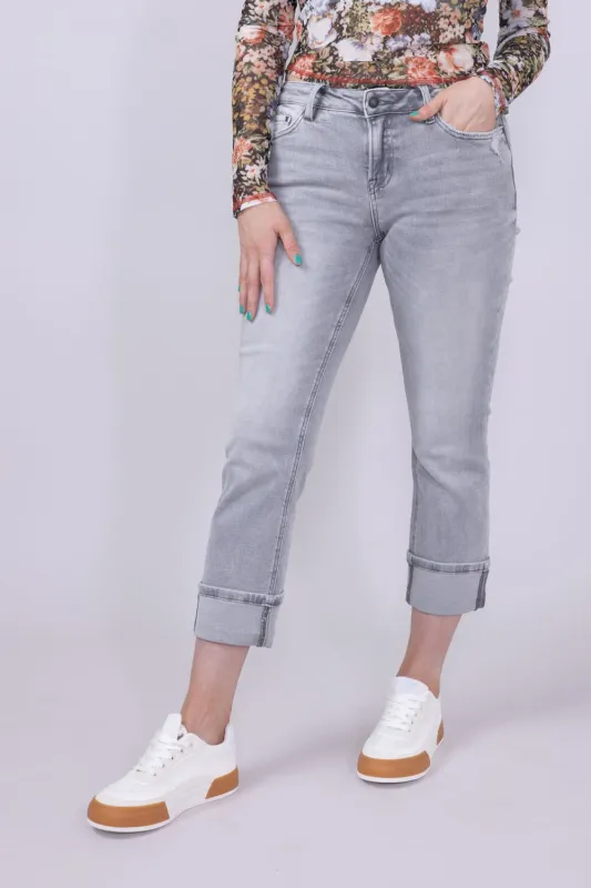 Mica Mid Rise Cuffed Straight Jeans for Women in Grey | MDP-T3385 sold by Glik’s
