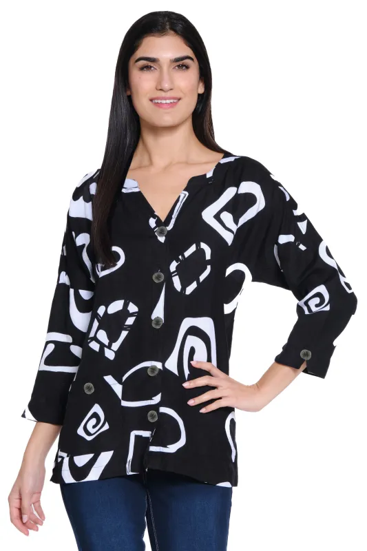Woven Button Front Blouse - Women's - Black/White sold by Ail Miles Clothing