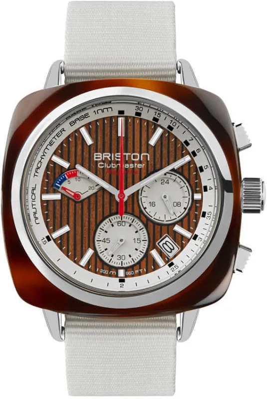 Briston Clubmaster Regatta Chrono Walnut White Watch sold by C.W. Sellors