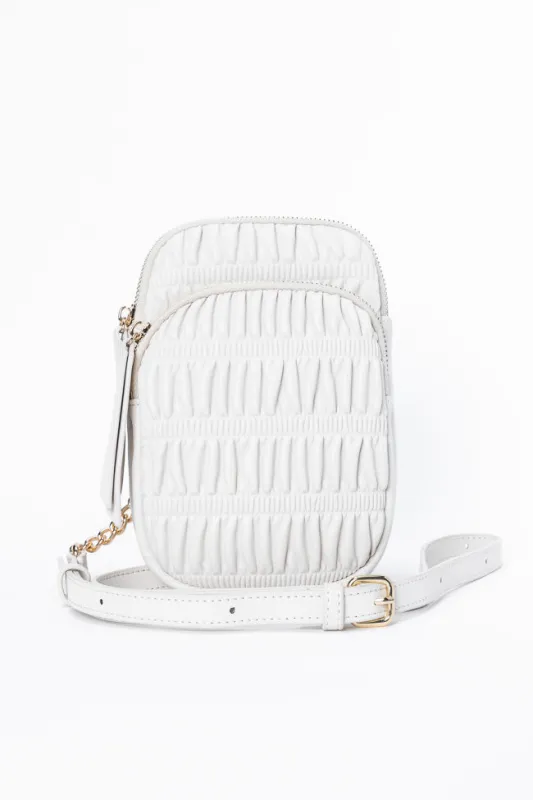 Ivory Ruched Crossbody Purse SALE sold by Pink Lily