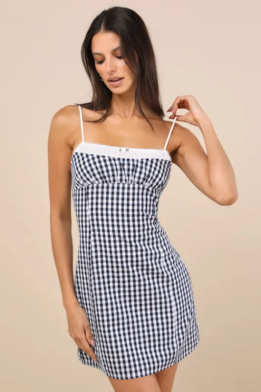 Serrano Navy Gingham Mini Dress sold by Lulus