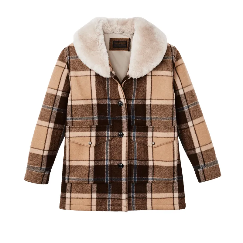 Women's Lined Wool Packer Coat - Cream / Brown / Multi Plaid sold by Filson