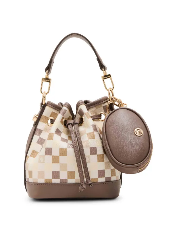 Graphic Tile Lion Logo Small Bucket with Crossbody Strap sold by Anne Klein