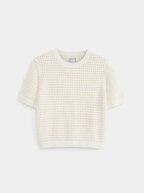 The Crochet Short Sleeve Sweater in Natural White sold by Frank & Oak