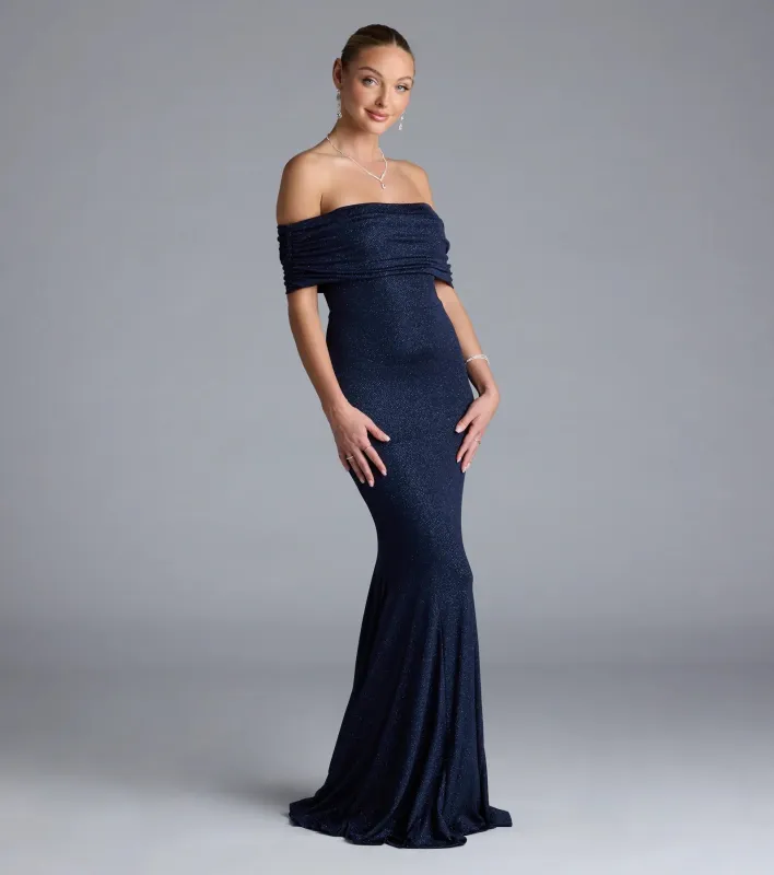 Nastassia Off-The-Shoulder Mermaid Glitter Formal Dress sold by Windsor