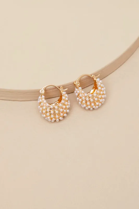 Eliel Gold Pearl Chunky Mini Hoops sold by Lulus