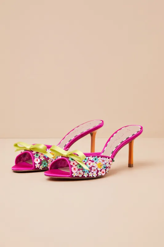 Naddia Fuchsia Multi Sequin High Heel Slide Sandals sold by Lulus