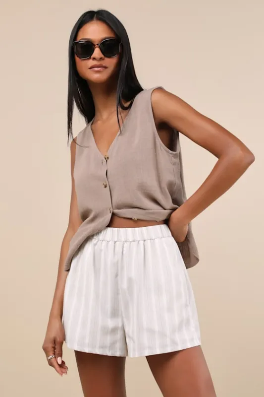 Classic Ivory and Beige Striped Linen Beach Shorts sold by Lulus