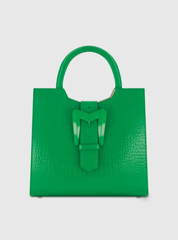 Buckled Medium Croco Leather Tote Bag with Detachable Strap sold by Mac Duggal