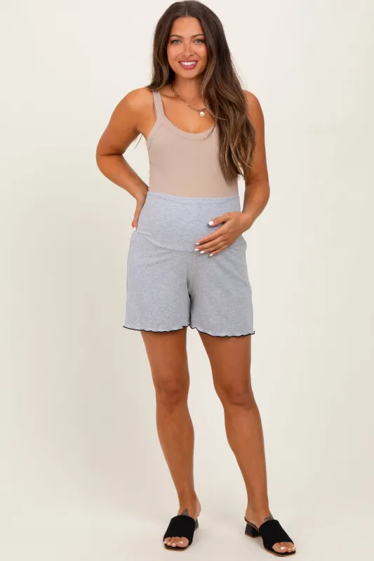 Heather Gray Ribbed Maternity High Waisted Maternity Lounge Shorts sold by Pinkblush