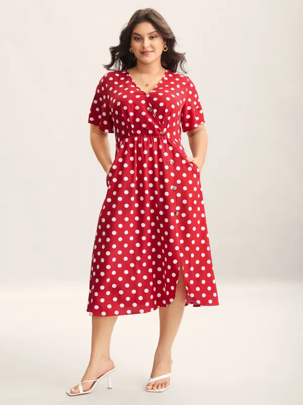 Polka Dots Surplice Button Detail Midi Dress sold by Bloomchic