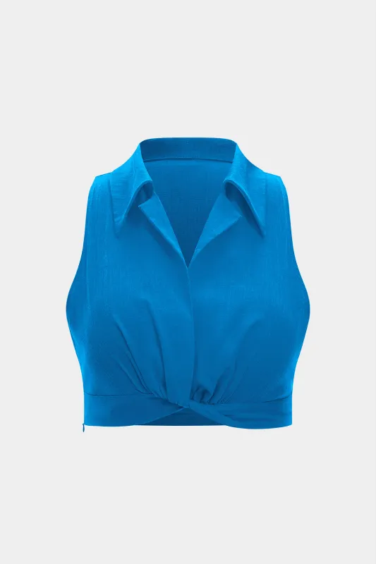 Plus størrelse linned v-hals twist knude tank top sold by Micas