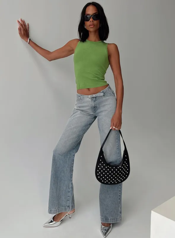 Slow Ride Mid Rise Bootleg Belted Jeans Light Blue sold by Princess Polly