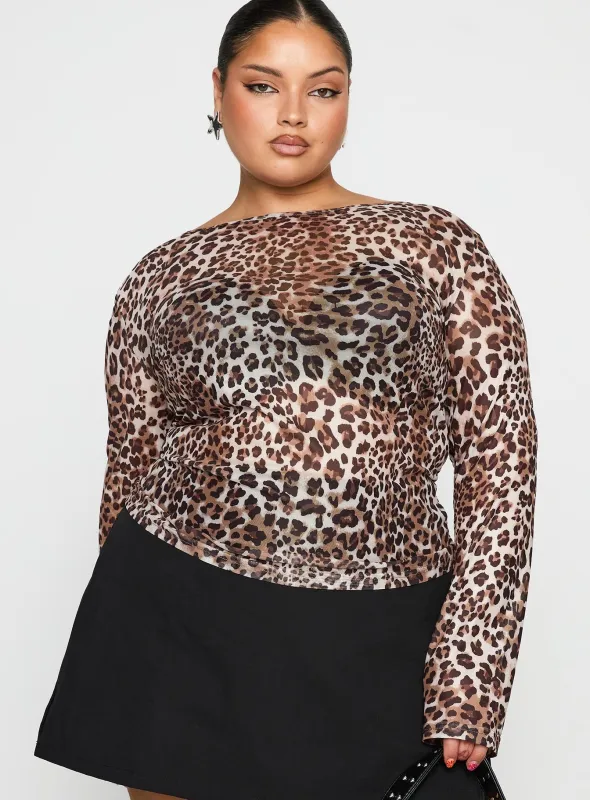 Believe Me Long Sleeve Top Leopard Curve sold by Princess Polly