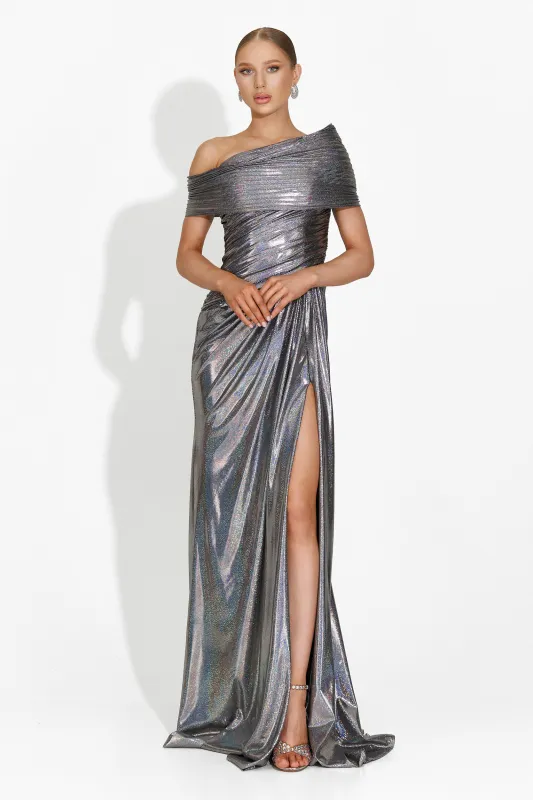 Rochie dama lunga argintie Melonie Bogas sold by bogas