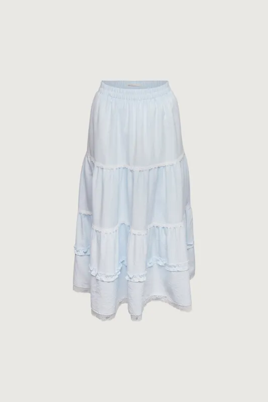 TIERED LACE TRIM MAXI SKIRT sold by OAK AND FORT