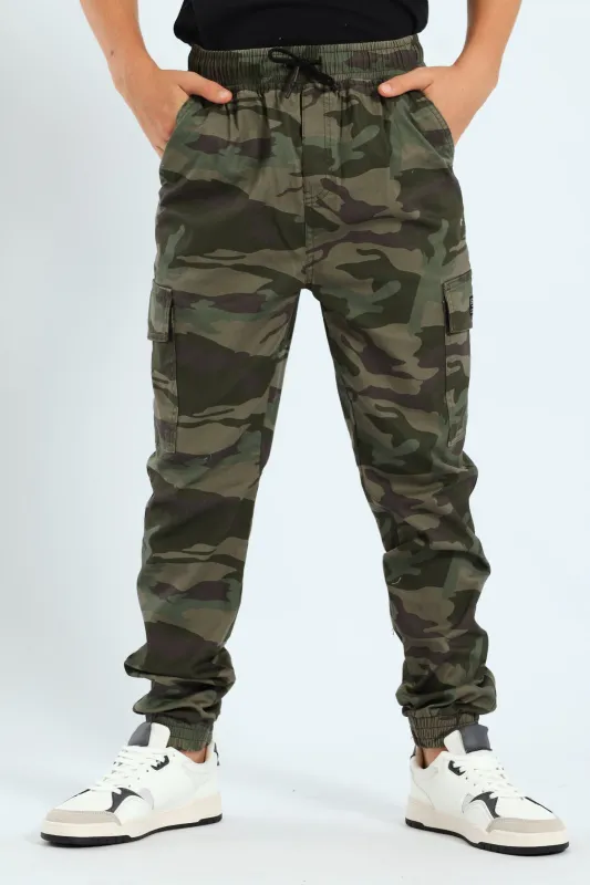 Boys Camo Print Cargo Jogger - Green sold by Edgars