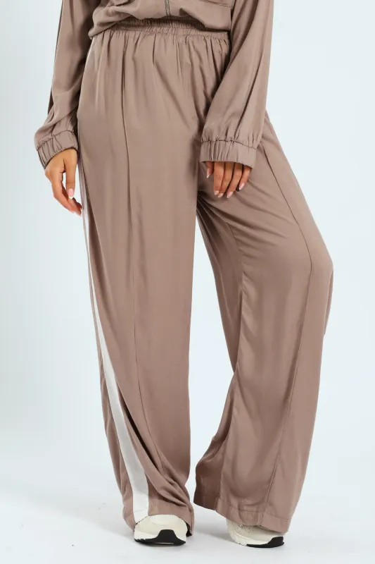 Sportstripe & Pintuck Pull-On Wideleg Pants - Taupe sold by Edgars 