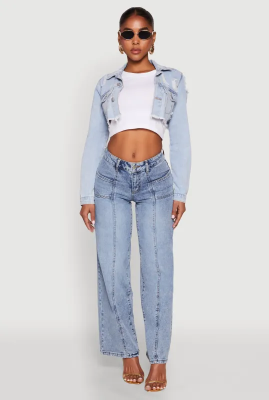 Distressed Cropped Jean Jacket sold by Rainbow