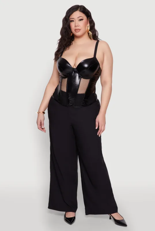 Plus Size Fishnet Cutout Faux Leather Look Bustier Top sold by Rainbow