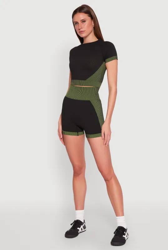 Striped Detail Seamless Biker Shorts sold by Rainbow