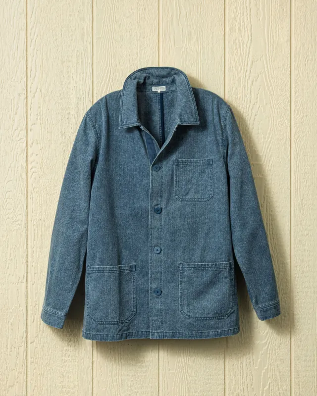 French Workman’s Jacket in Navy Salt Washed Herringbone sold by Quaker Marine Supply