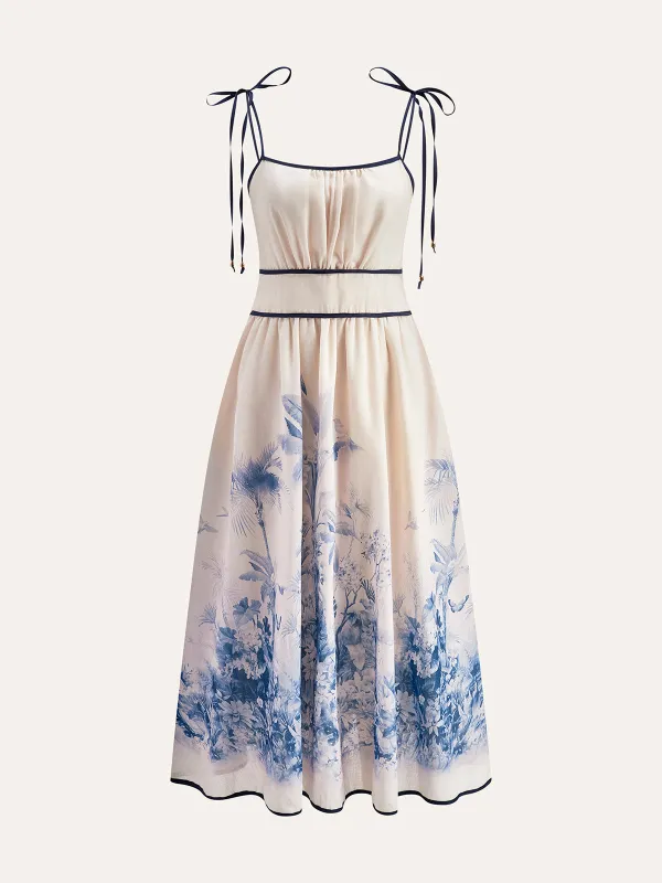Color Block Floral Print Dress With Tie Straps sold by COMMENSE