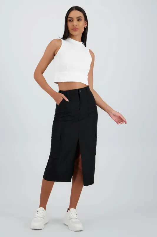 Falda midi detalle pretina lisa sold by Shasa